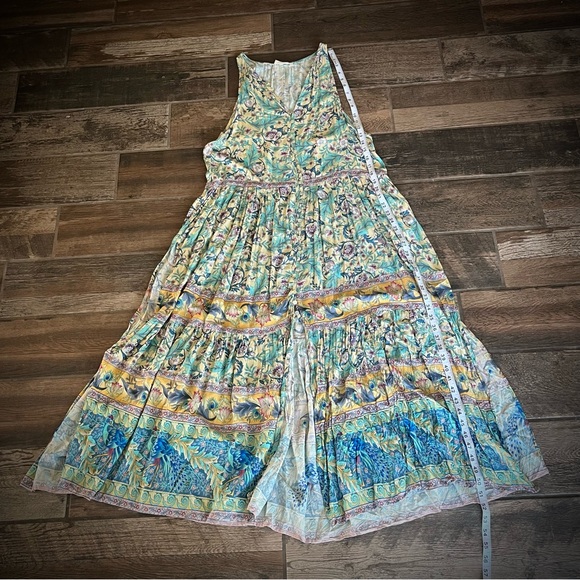 Lin Jia & Shop yellow and blue floral maxi dress tiny MOP buttons S - Picture 7 of 9